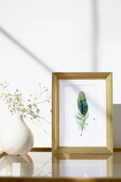 Image of a feather watercolor painting by Shayna Larsen, originals & prints available