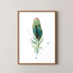 Image of a feather watercolor painting by Shayna Larsen, originals & prints available