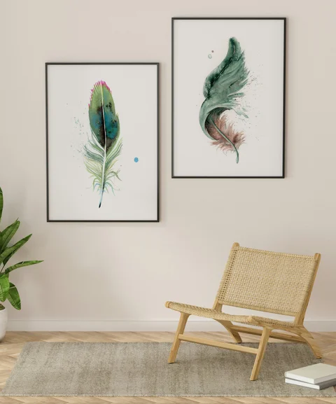 Image of a feather watercolor painting by Shayna Larsen, originals & prints available