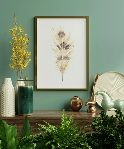 Image of a feather watercolor painting by Shayna Larsen, originals & prints available