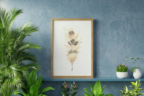 Image of a feather watercolor painting by Shayna Larsen, originals & prints available