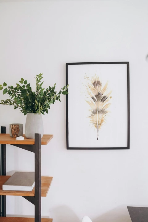 Image of a feather watercolor painting by Shayna Larsen, originals & prints available