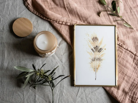 Image of a feather watercolor painting by Shayna Larsen, originals & prints available