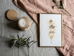 Image of a feather watercolor painting by Shayna Larsen, originals & prints available