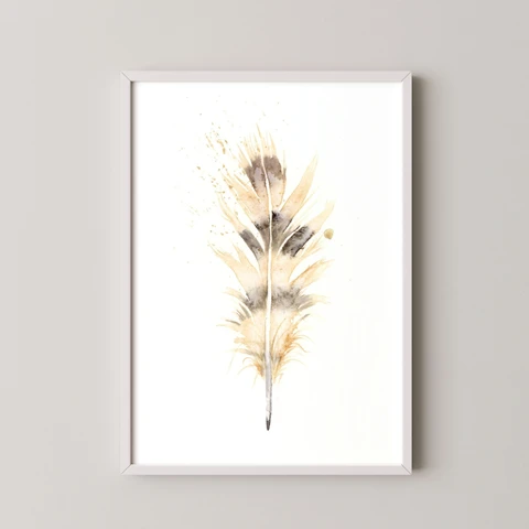 Image of a feather watercolor painting by Shayna Larsen, originals & prints available