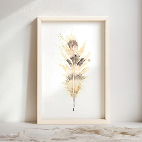 Image of a feather watercolor painting by Shayna Larsen, originals & prints available