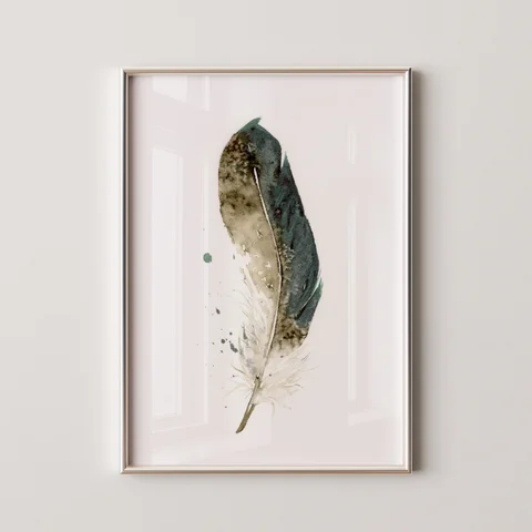 Image of a feather watercolor painting by Shayna Larsen, originals & prints available