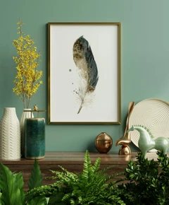 Image of a feather watercolor painting by Shayna Larsen, originals & prints available