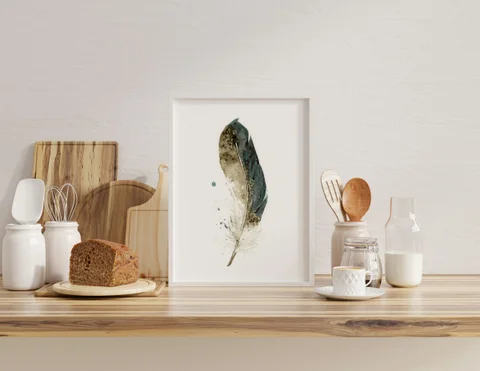 Image of a feather watercolor painting by Shayna Larsen, originals & prints available