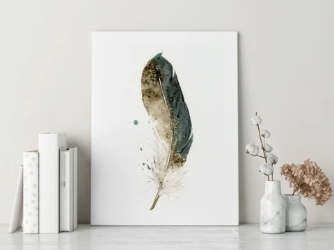 Image of a feather watercolor painting by Shayna Larsen, originals & prints available