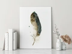 Image of a feather watercolor painting by Shayna Larsen, originals & prints available