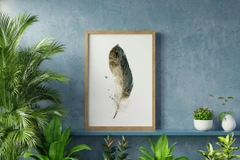 Image of a feather watercolor painting by Shayna Larsen, originals & prints available