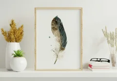 Image of a feather watercolor painting by Shayna Larsen, originals & prints available