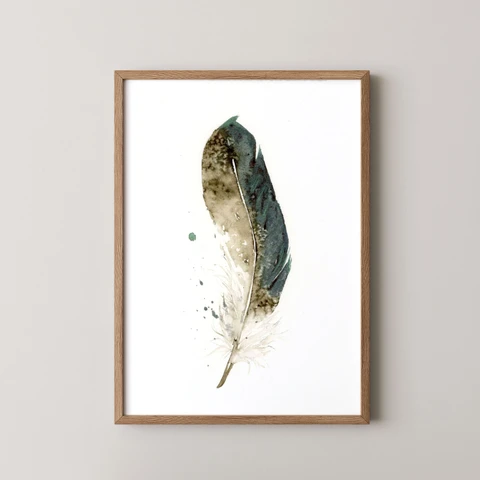 Image of a feather watercolor painting by Shayna Larsen, originals & prints available
