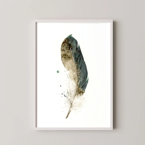 Image of a feather watercolor painting by Shayna Larsen, originals & prints available