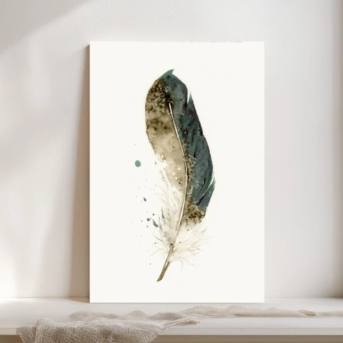 Image of a feather watercolor painting by Shayna Larsen, originals & prints available