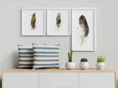 Image of a feather watercolor painting by Shayna Larsen, originals & prints available