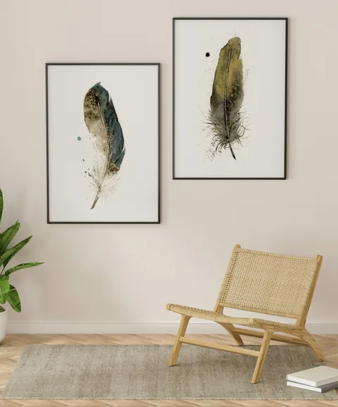 Image of a feather watercolor painting by Shayna Larsen, originals & prints available