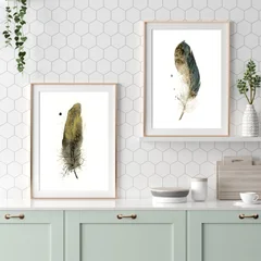 Image of a feather watercolor painting by Shayna Larsen, originals & prints available