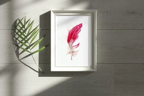 Image of a feather watercolor painting by Shayna Larsen, originals & prints available