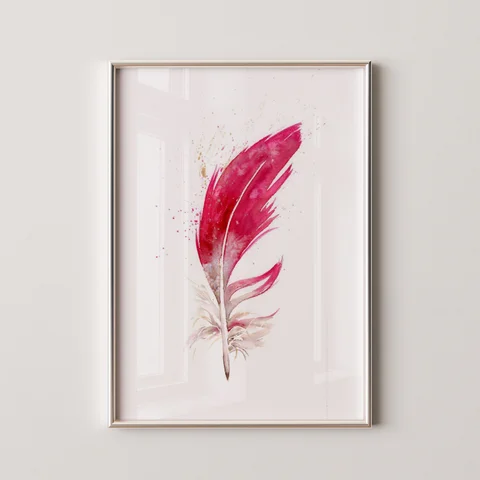 Image of a feather watercolor painting by Shayna Larsen, originals & prints available