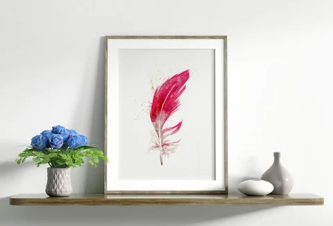 Image of a feather watercolor painting by Shayna Larsen, originals & prints available