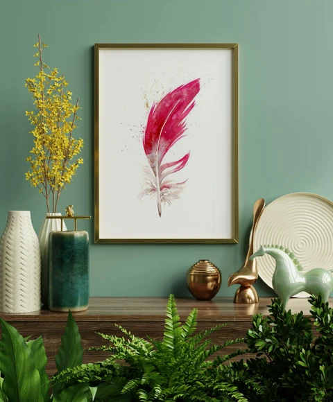 Image of a feather watercolor painting by Shayna Larsen, originals & prints available