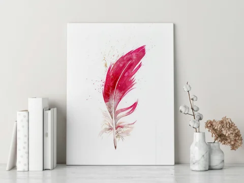 Image of a feather watercolor painting by Shayna Larsen, originals & prints available