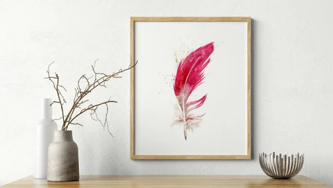 Image of a feather watercolor painting by Shayna Larsen, originals & prints available