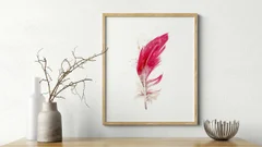 Image of a feather watercolor painting by Shayna Larsen, originals & prints available