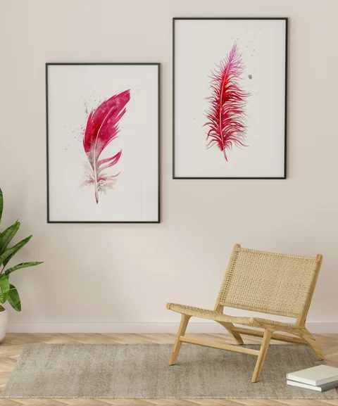 Image of a feather watercolor painting by Shayna Larsen, originals & prints available