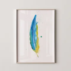 Image of a feather watercolor painting by Shayna Larsen, originals & prints available