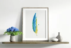 Image of a feather watercolor painting by Shayna Larsen, originals & prints available