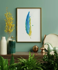 Image of a feather watercolor painting by Shayna Larsen, originals & prints available