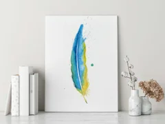 Image of a feather watercolor painting by Shayna Larsen, originals & prints available