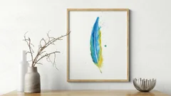 Image of a feather watercolor painting by Shayna Larsen, originals & prints available