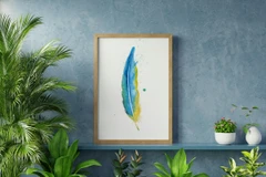 Image of a feather watercolor painting by Shayna Larsen, originals & prints available