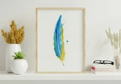 Image of a feather watercolor painting by Shayna Larsen, originals & prints available