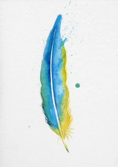 Image of a feather watercolor painting by Shayna Larsen, originals & prints available