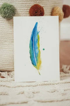 Image of a feather watercolor painting by Shayna Larsen, originals & prints available