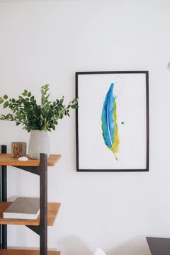 Image of a feather watercolor painting by Shayna Larsen, originals & prints available