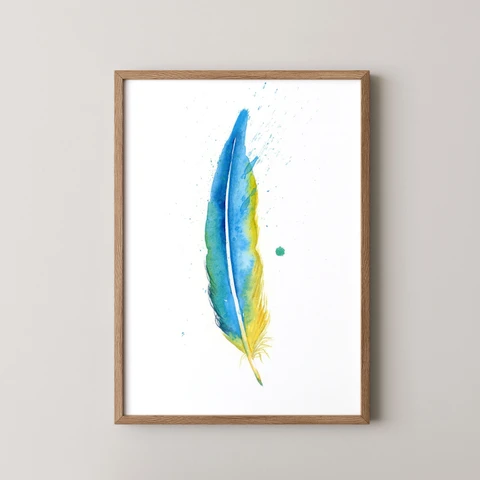 Image of a feather watercolor painting by Shayna Larsen, originals & prints available