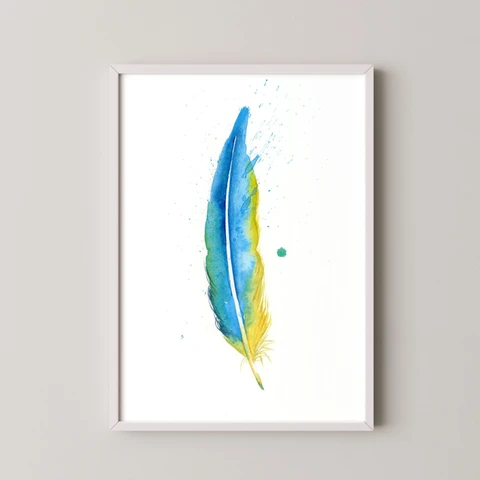 Image of a feather watercolor painting by Shayna Larsen, originals & prints available