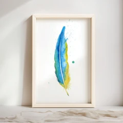 Image of a feather watercolor painting by Shayna Larsen, originals & prints available