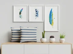 Image of a feather watercolor painting by Shayna Larsen, originals & prints available