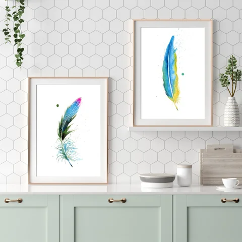 Image of a feather watercolor painting by Shayna Larsen, originals & prints available
