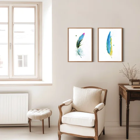 Image of a feather watercolor painting by Shayna Larsen, originals & prints available