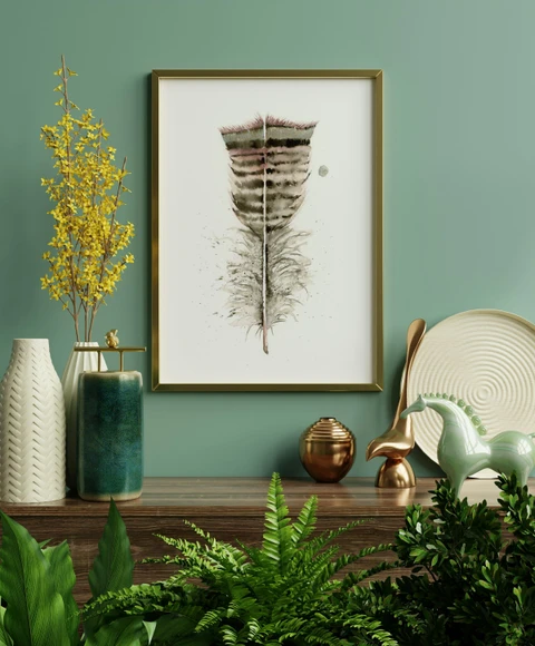 Image of a feather watercolor painting by Shayna Larsen, originals & prints available