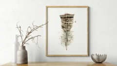 Image of a feather watercolor painting by Shayna Larsen, originals & prints available