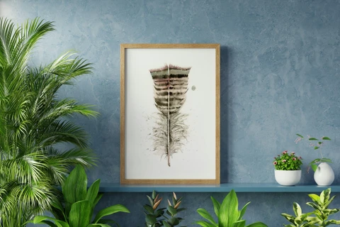 Image of a feather watercolor painting by Shayna Larsen, originals & prints available